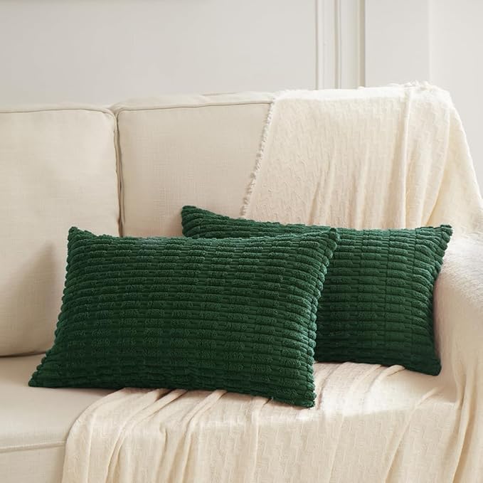 Fancy Homi 4 Packs Decorative Throw Pillow Covers for Living Room Couch Bed, Modern Farmhouse Boho Home Décor Accent Cushion Case, 24" x 16" (Pack of 4), Dark Green