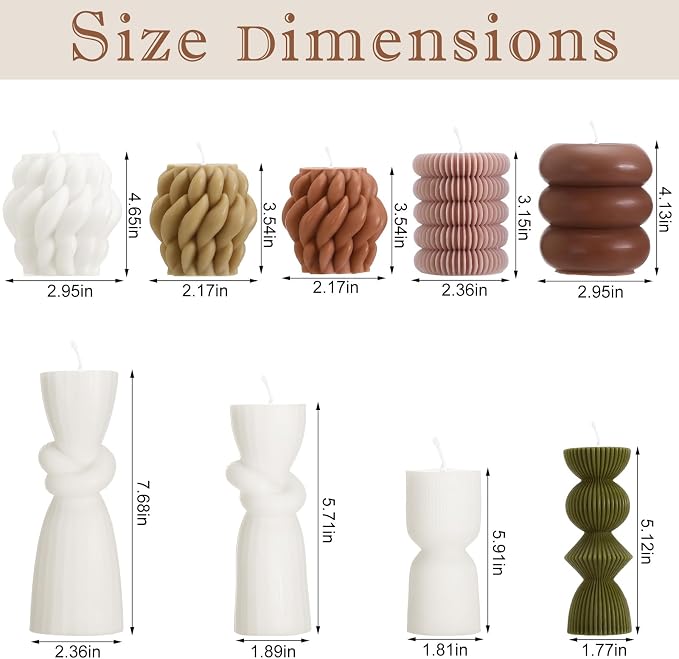 Conelist 9pcs Rustic Farmhouse Pillar Candles Set 3.1"-7.7" Handmade Neutral Soy Wax Ribbed Scented Aesthetic Swirl Candle for Dining Table Centerpiece Home Wedding Decor