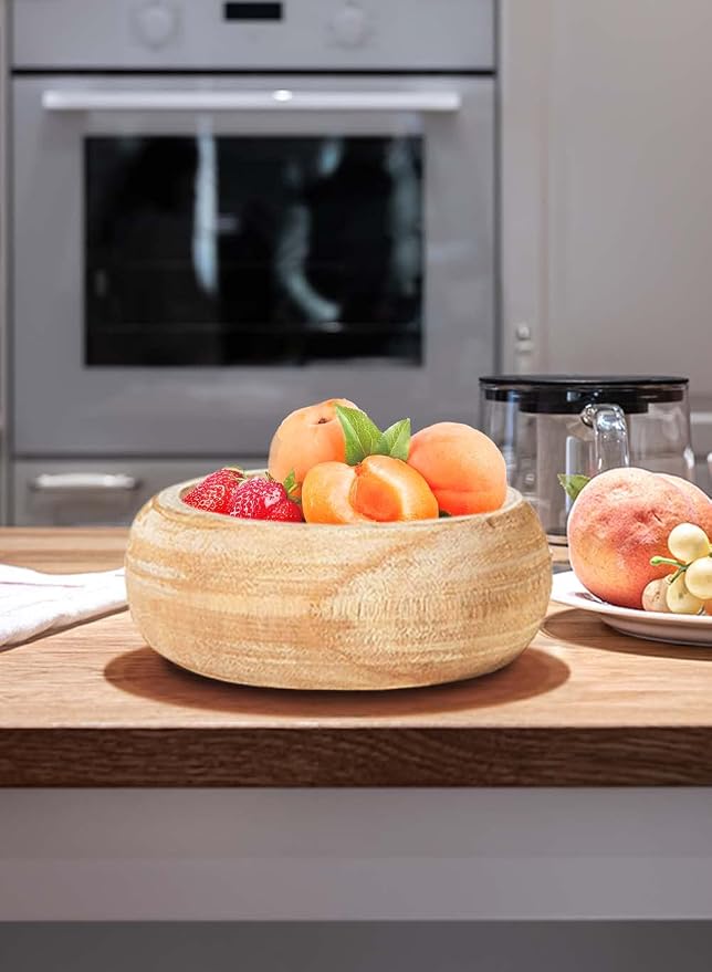 Serene Spaces Living Paulownia Round Wood Bowl - Handmade Decorative Wooden Bowl for Décor, Parties, Weddings, Centerpiece for Floral Arrangements - Single, 4" Tall and 9.5" Diameter