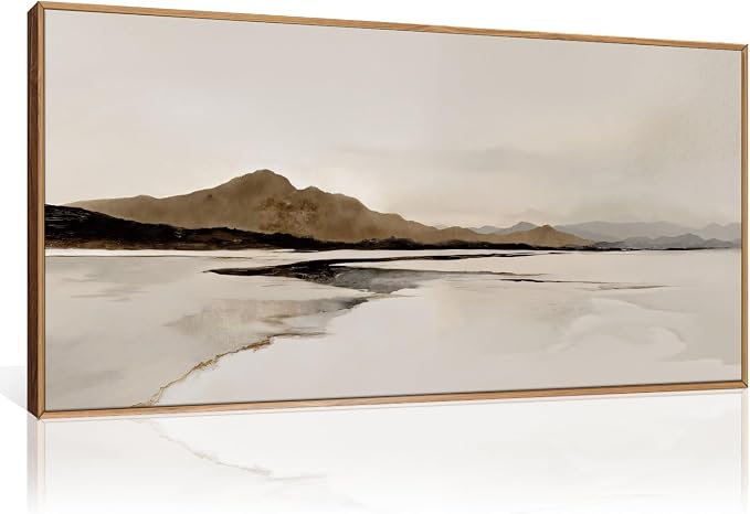 Netural Abstract Mountain Framed Canvas Wall Art Set, Nature Misty Lake Wall Decor,Modern Beige Grey Wall Painting, Minimalist Landscape Art Prints for Living Room,Bedroom,Office - 20"X40"X1