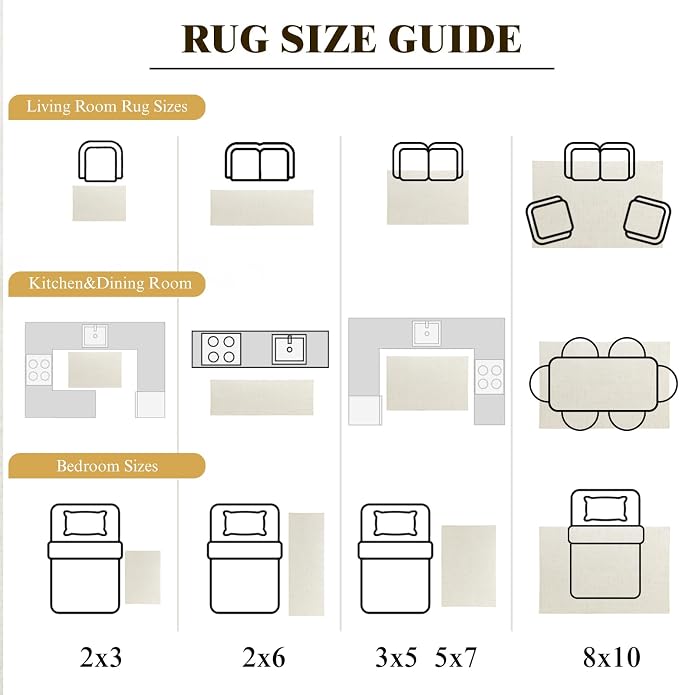 LIANLAM Washable Rug Area Rugs for Living Room - Stain Resistant Non-Slip Backing Boho Rug for Bedroom,Durable & Ultra-Thin Vintage Large Area Rug(4' x 6',White)
