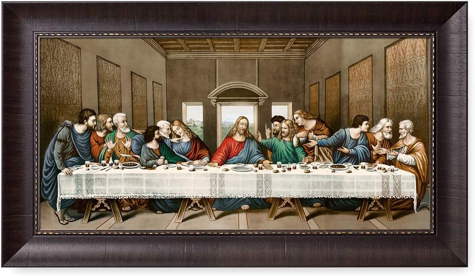 DECORARTS - The Last Supper by Leonardo da Vinci. Oil Painting Reproduction, Giclee Print on Canvas. Ready to Hang Framed Wall Art for Home and Office Decor. Total Size w/Frame: 28x16
