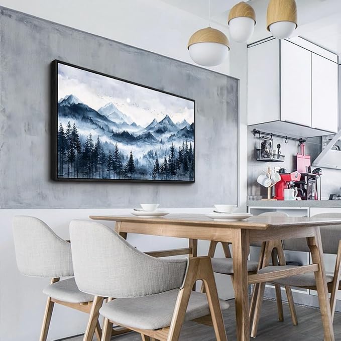 ERQINHUA Black Framed Canvas Wall Art For Bedroom Large Wall Decorations For Living Room Modern Office Mural Misty and Fog Forest Painting Mountain Landscape Pictures Artworks Home Decor 20x40 In
