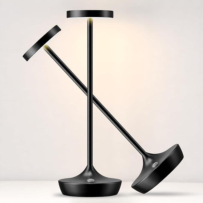 Cordless Table Lamp Rechargeable - 6000mAh LED Battery Operated Table Light - Portable Touch Dimmable Outdoor Waterproof Table Lamps for Patio Restaurant Dining (2 Black)