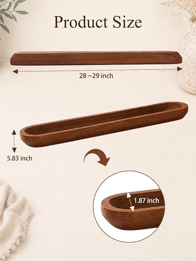 Wooden Dough Bowls for Decor Approx 29 Inch, Large Long Wooden Bowl | Hand Carved Rustic Farmhouse Extra Long Tray for Table Centerpiece, Living Room, Home Decor, Candle Bowl