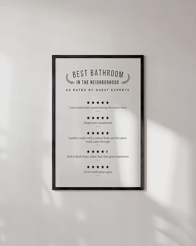 HAUS AND HUES Funny Bathroom Decor & Print, Signs Toilet Signs, Review Sign, Would Poop Here Again Ratings Individual (Unframed 24x36)