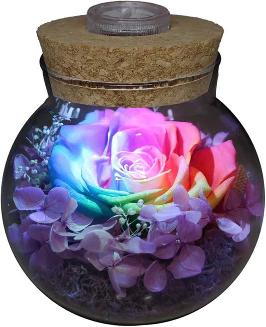 Preserved Real Roses with Colorful Mood Light Wishing Bottle,Eternal Rose，Never Withered Flowers,for Bedroom Party Table Decor, Christmas Anniversary,Valentine's,Mother's Day, (Multi)