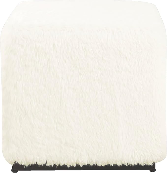 HomePop Cube Ottoman - White Faux Fur