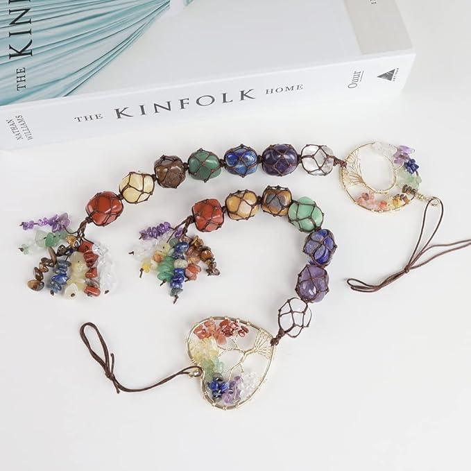 Anjiucc 7 Chakra Stone Healing Crystal Tree of Life Wall Hanging Home Interior Decoration，Window Decoration，Yoga Meditation