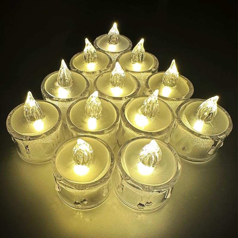 24-Pack Crystal Flameless Tea Lights – Battery Operated LED Candles with Realistic Flicker for Easter Decorations, Wedding Centerpieces, Halloween Party & Holiday Gift Box (Set of 24)