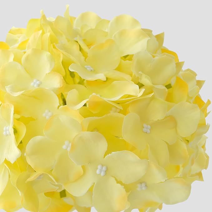 JINWOE Yellow Fake Hydrangea Flower Heads with Stems, 5Pcs 20Inch Full Fake Flowers for Wedding Home Garden Indoor Bouquet Table Centerpieces Floral Arrangements
