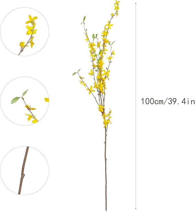 Artificial Forsythia Branches, 6 Pcs 39.4 Inch Cherry Blossom, Spring Flowers Artificial for Decoration, Silk Forsythia Flowers Artificial Orchids Wedding Office Home Party Dining Table Decor