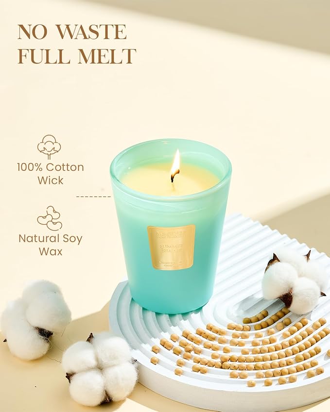 M&SENSE Summer Sea Air Soy Candle, 14.1oz, Summer Home Fragrance | 60H Long Burn, Non-Toxic, Summer Relaxing, Stress Relief, Bathtub, Celebration Housewarming Gift