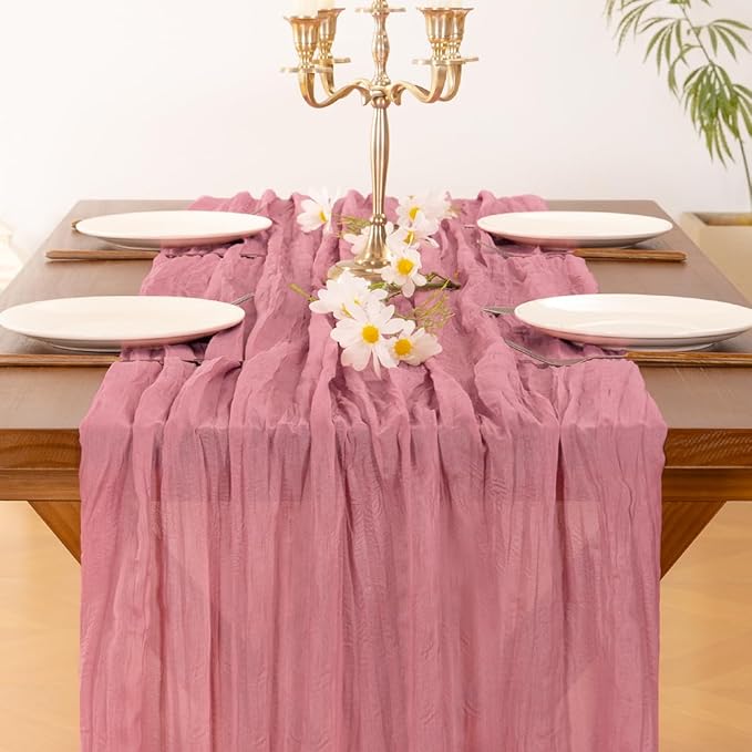 Socomi Mauve Cheesecloth Table Runner Boho Rustic Easter Spring Gauze 120 inch 10FT Cheese Cloth Runner for Wedding Party Baby Shower Birthday Home Decor Holiday Decorations