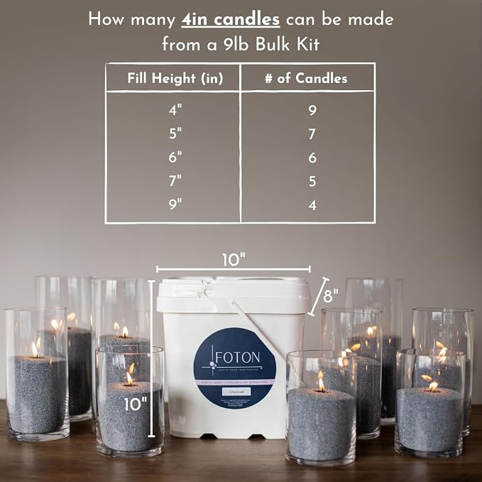 Foton Pearled Colored Candle 9lb Bucket - Black Unscented Luxury Non Toxic Long Lasting Powder Pearl Wax Sand Candles - Refillable Foton Pearled Candle Sand with 100 Wicks
