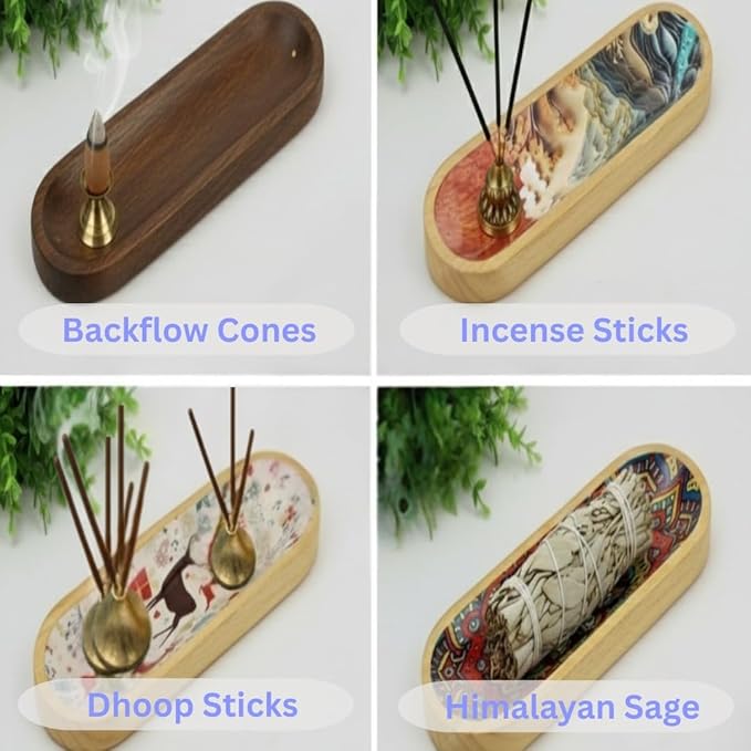 Bless-International Traditional-Handmade-Tray-Burner Wooden-Trat-Incense-Stick-Holder Ash-Catcher-Stand for-Aromatherapy-Meditation-Yoga (Beautiful Mountains, 11x4x1.22 Inches)