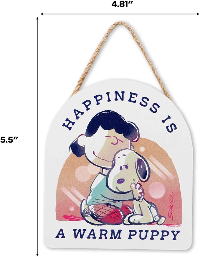 Peanuts Snoopy and Lucy Happiness is a Warm Puppy Hanging Wood Wall Decor - Cute Snoopy Sign for Home