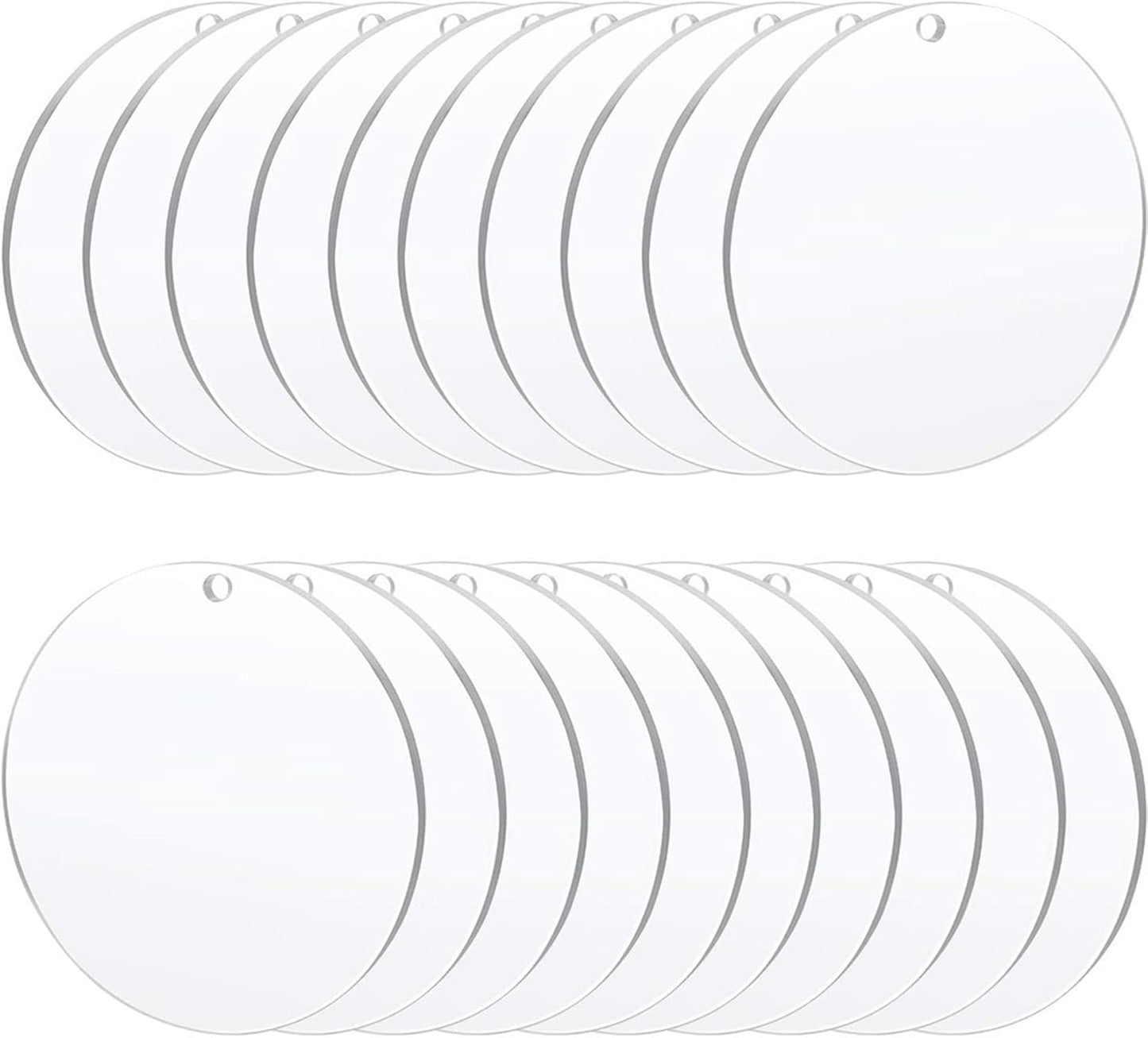 Acrylic Clear Ornament Circle Blanks 50 Pieces 1/16" Thick 3.5"/89 mm Transparent Round Acrylic Disc for DIY Crafts with Christmas Tags