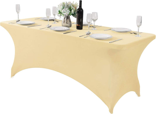 Spandex Table Cover for 6Ft or 4fT or 8ft Table Universal Fitted Stretch Tablecloth for Party, Banquet, Wedding and Events-Champagne