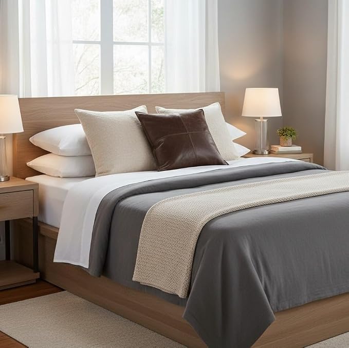 Genuine Leather Pillow Cover Case for Lumbar Throw Couch Pillows - Farmhouse Decorative Modern Sofa Thick & Soft Cushion Covers (Dark Brown, 22" x 22")