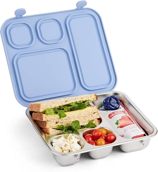 Elk and Friends Kids Stainless Steel Bento Box with Silicone Lid | Leak-proof | Toddler Lunch Container | 4 Compartments | Dishwasher Safe