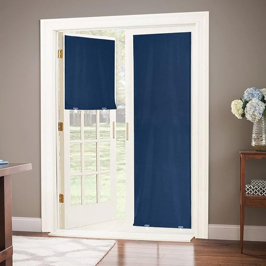 LazBlinds 100% Blackout Door Curtain, No Tools No Drill Cordless Blinds for Windows, Thermal Insulated UV Protection Privacy Curtains for French Door Front Door(26''W x 68''H, Navy Blue, 1 Panel)