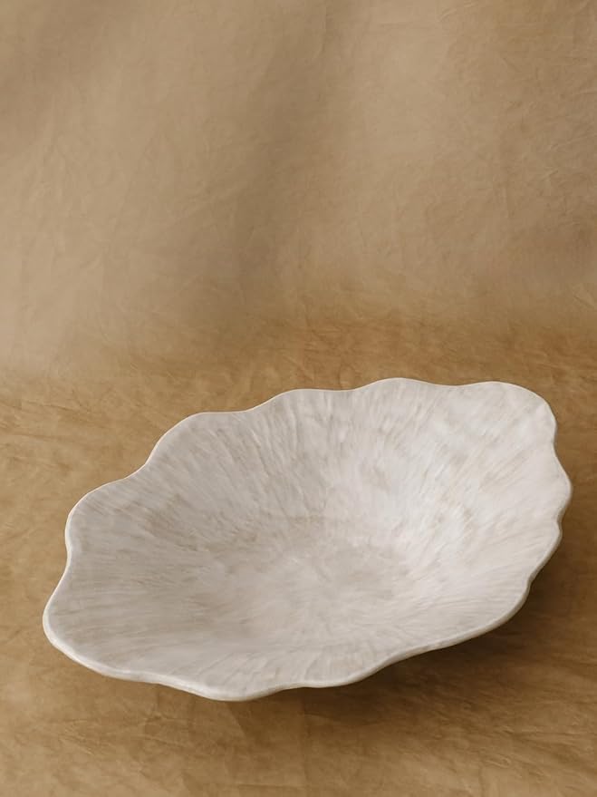 WENSHUO Stoneware Fruit Bowl for Kitchen Counter,Large Decorative Bowls for Home Decor,Handmade Perfect Centerpiece for Table, Island,or Counter,Veil Grey Color Reactive Glaze 13.5" L × 10" W