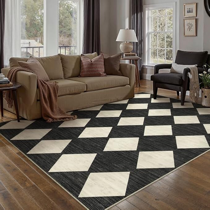 PureCozy Machine Washable 5x7 Area Rugs for Living Room Modern Soft Black and White Checkered Rug Non-Slip Low Pile Accent Indoor Office Carpet for Bedroom Dining Room Nursery Classroom