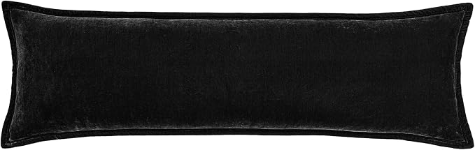 HiEnd Accents Stella Faux Silk Velvet Lumbar Pillow, 14x42 inch, Black, Romantic Western Modern Traditional Style Luxury Bedding, Decorative Throw Pillow