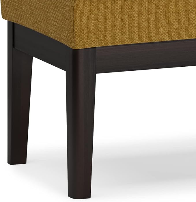 SIMPLIHOME Carlson Ottoman Bench - 45 inch Wide Upholstered Vegan Leather Rectangle Ottoman in Marigold, Mid Century Modern Bench for Bedroom, Entryway or Living Room with Padded Seat