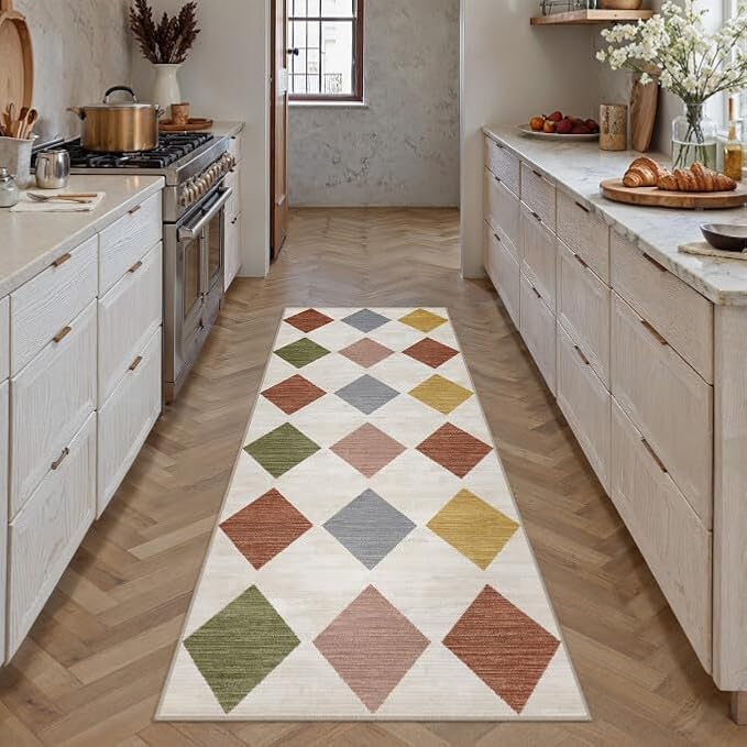 PureCozy Checkered 2x6 Runner Rug for Hallways Colorful Washable Long Carpet Non-Slip Low Pile Modern Soft Indoor Accent Throw Rugs for Entrance Kitchen Bedroom Dining Laundry