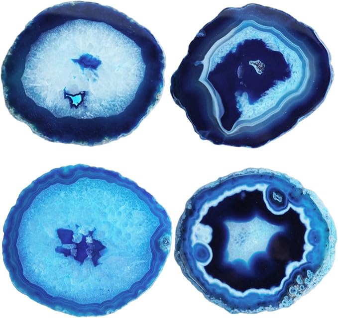 Natural Agate Coaster for Drinks Geode Stone Coasters Teal Irregular 4Pcs Dyed Agate Sliced Cup Mat 3-4'' DIY Decorative Paintings Ornaments Housewarming Gift