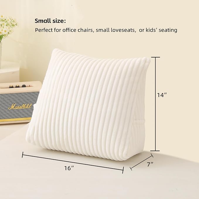 Corduroy Wedge Reading Pillow for Bed, 3 Sizes, 4 Colors for Bed, Sofa, Office Chair (White, Small 16 * 14 * 7in)