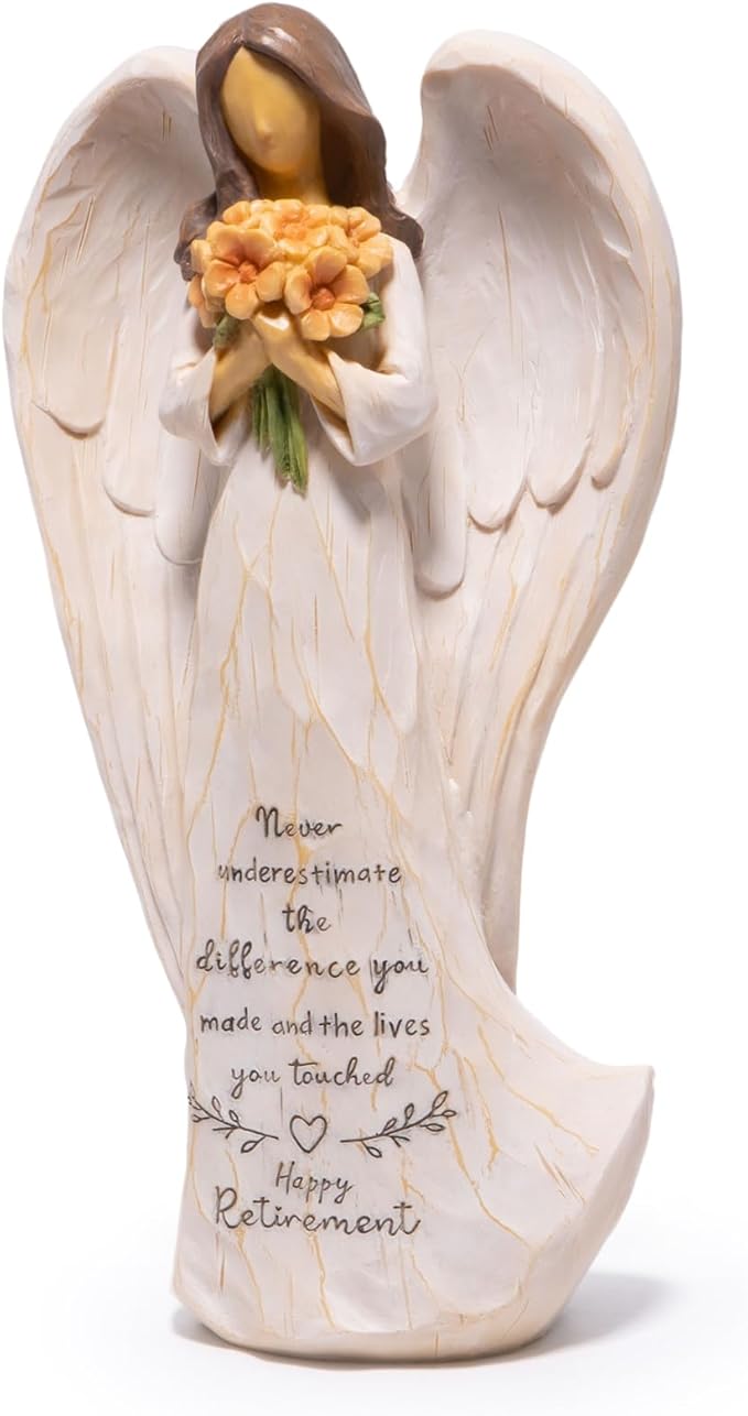 Hodao Retirement Gift for Woman, Angel Figurine with Inspirational Sentiment, Hand-Painted Resin Retirement Keepsake for Coworker, Teacher, Nurse, Friend, Retirement Party Decoration