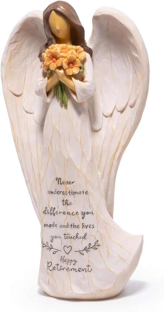 Hodao Retirement Gift for Woman, Angel Figurine with Inspirational Sentiment, Hand-Painted Resin Retirement Keepsake for Coworker, Teacher, Nurse, Friend, Retirement Party Decoration