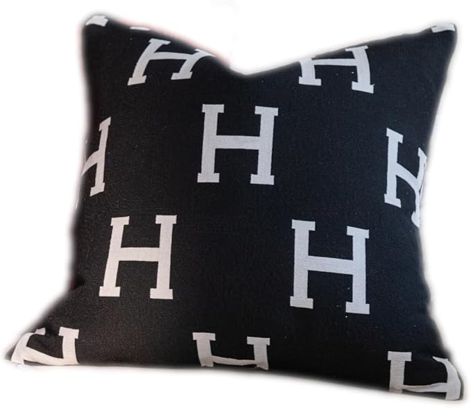 Croker Horse 18x18'' inches Throw Pillow Cushion Covers - Black Embroidery H Letter Luxury Modern Style Couch Sofa Pillow Cover for Living Room Bedroom