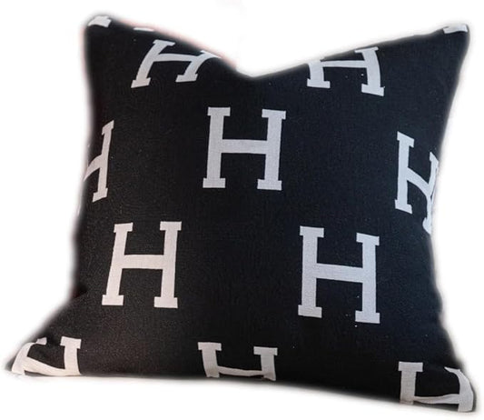 Croker Horse 18x18'' inches Throw Pillow Cushion Covers - Black Embroidery H Letter Luxury Modern Style Couch Sofa Pillow Cover for Living Room Bedroom