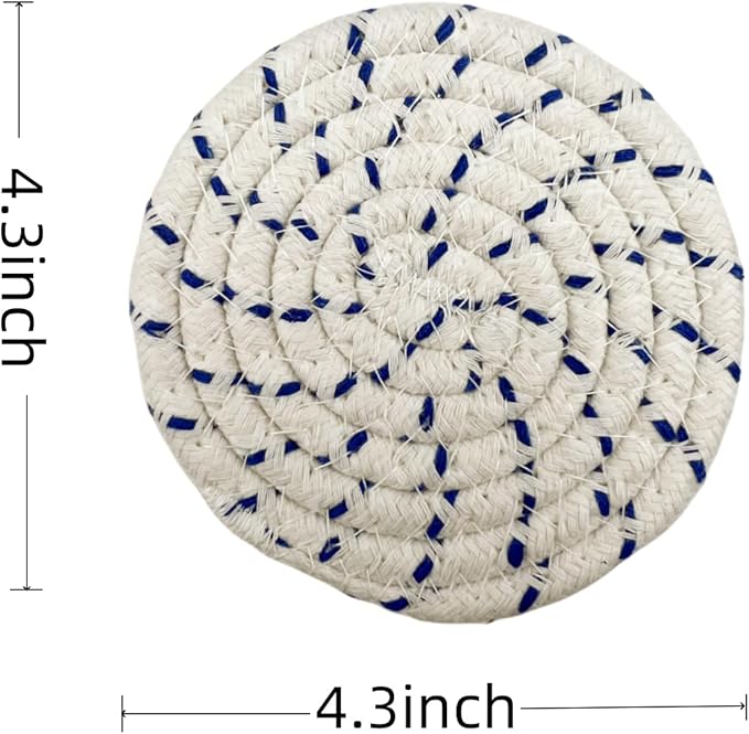 Handmade Woven Cotton Coasters - Set of 8 with Holder, Absorbent, Protects Tabletop - 4.3 Inch Diameter, Home Decor, Kitchen Decor, Table Decor, Coffee Table Decor, Living Room Decor, 8 Colors