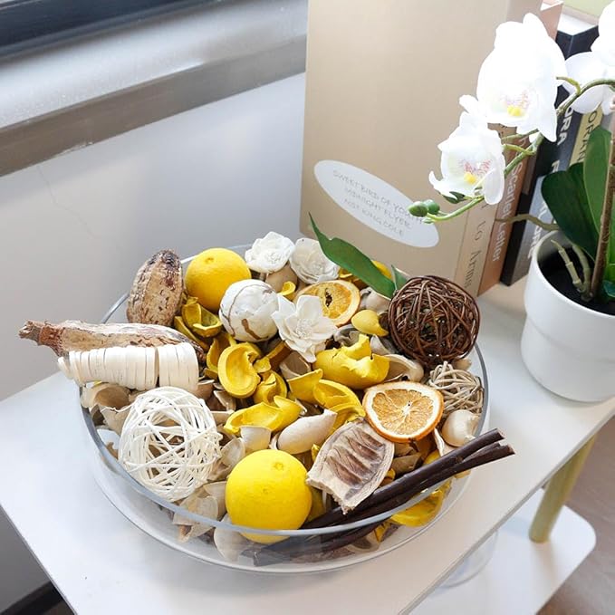 Qingbei Rina Spring Potpourri Bags,Lemon/Citrus/Thyme Potpourris Bowl Filler,Yellow Decorative Pot pourri Dried Flowers,Home Fragrance Sachet, Vase Fillers(20 oz)