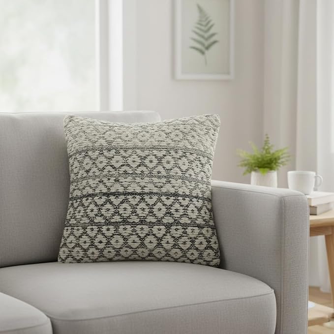 REDEARTH · Tufted Throw Pillow Cushion Covers - Boho Textured Woven Decorative Cases Set for Couch - Sofa - Bed - Farmhouse - Chair - Patio - Outdoor - car - 100% Cotton (18x18 ; Dark Gray) Pack of 2