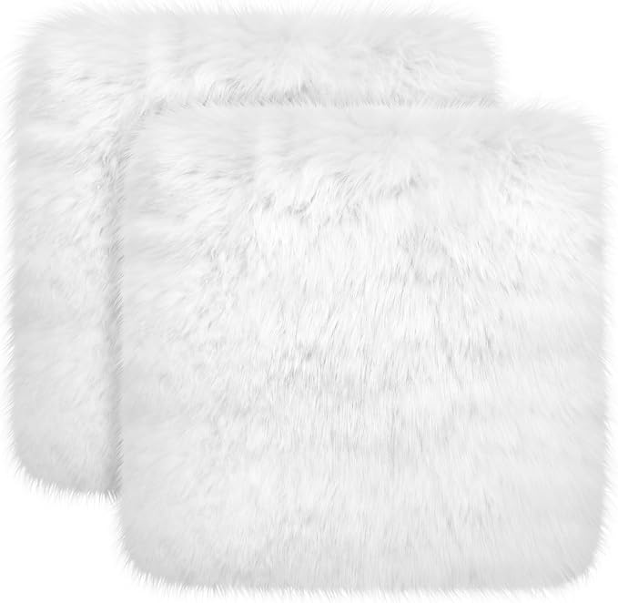 Drydiet 2 Pcs Natural Sheepskin for Bed Sores and Skin Imitation Wool Medical Sheepskins with Non-Slip Back for Pain Relief and Discomfort, Wool Seat Pad, 17 in x 17 in(Square,White)