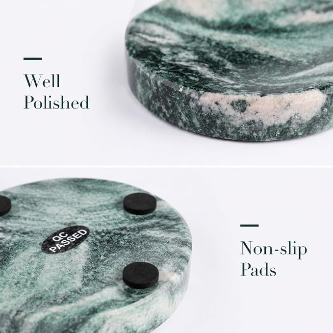 Koville Marble Jewelry Dish, Small Round Trinket Dish for Ring Necklace Earring, 4" Decorative Dish, Natural Stone Soap Dish for Bathroom Kitchen