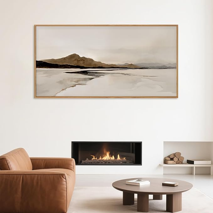 Netural Abstract Mountain Framed Canvas Wall Art Set, Nature Misty Lake Wall Decor,Modern Beige Grey Wall Painting, Minimalist Landscape Art Prints for Living Room,Bedroom,Office - 20"X40"X1