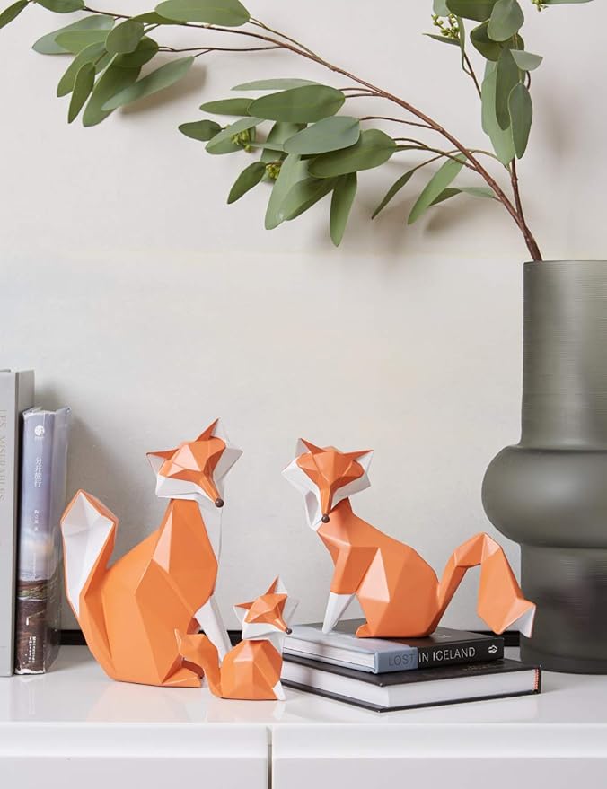 HAUCOZE Fox Statue Figurine Modern Animal Sculpture Home Decor Geometric Art Gift for Shelf Desk Living Room 4.0 Inch