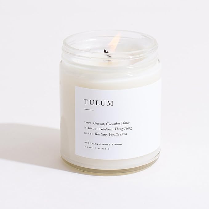Brooklyn Candle Studio Tulum Jar Candle - Luxury Scented Candle, Vegan Soy Wax, Hand Poured in The USA, 50 Hour Slow Burn Time - 7.5oz