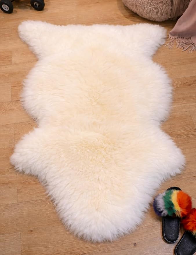 Woolous Sheepskin Rug, Large Genuine Sheep Skin Pelt 3.5x2.3 ft Ivory-White | Genuine New Zealand sheepskin with extra thick fluffy wool. Use as area rug, chair throw, sofa cover or bedroom decor.