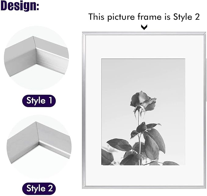 Golden State Art, Aluminum Gallery Wall Frame Set of 7 - Includes One 11x14, Two 8x10, and Four 5x7 - Metal Frames with Mat & Real Glass Cover for Elegant Home or Office Decor (Style 2, Silver)
