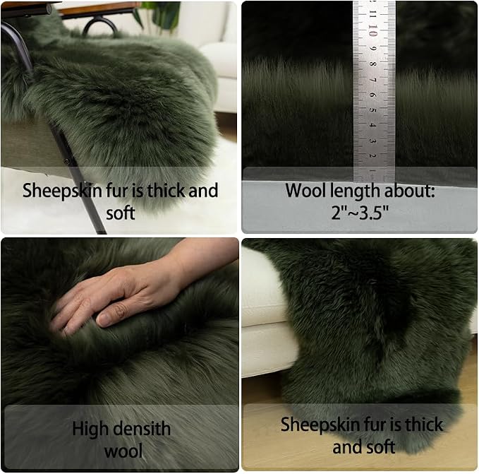 Sheepskin Rug, Fluffy Shaggy Area Rug, Super Soft 24‘’ x 72‘’ Sheepskin Hair Rug, Plush Rug, Decorative Rugs for Bedroom, Children's Room, Living Room (Forest Green, 24" x 72")