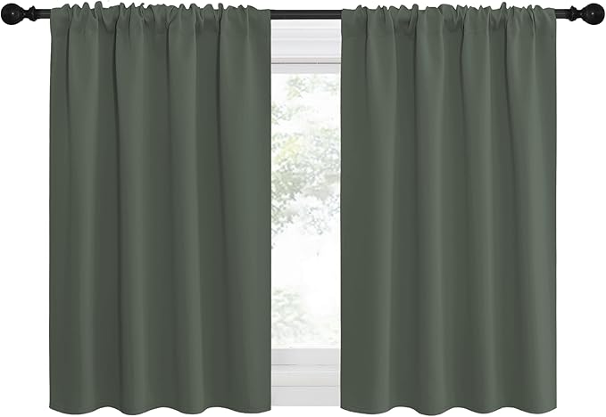 NICETOWN Bedroom Curtains Blackout Draperies - All Season Thermal Insulated Solid Rod Pocket Top Blackout Curtains/Drapes for Kid's Room (Dark Mallard, 1 Pair, 34 x 36 Inch)