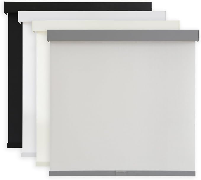 AOSKY Light Filtering Roller Shades Cordless Blinds for Windows, 1% Openness Free-Stop Shades with Valance, Thermal Insulated Fabric, UV Protection, Natural Woven Blindss（50" W x 72" H, Grey）